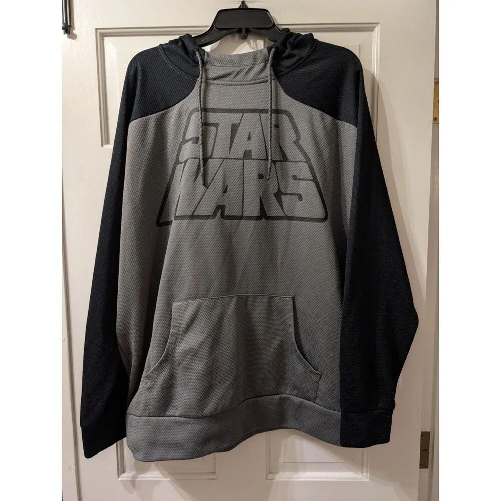Star Wars Men’s Hoodie XL Gray Black Pullover Sweatshirt Logo Hooded Jumper - Picture 9 of 9